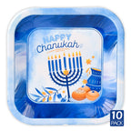 Izzy 'n' Dizzy Hanukkah Plates - 9 Inch - 10 Pack - Hanukkah Paper Goods - Blue and White Chanukah Themed Party Supplies