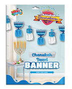 Izzy 'n' Dizzy Happy Hanukkah Banner, Chanukah and Tassel Banner, Holiday Party Decorations - Blue and White