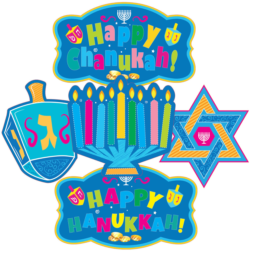 Izzy 'n' Dizzy Hanukkah Cutouts, Happy Hanukkah and Happy Chanukah Holiday Party Decoration (34 Piece)