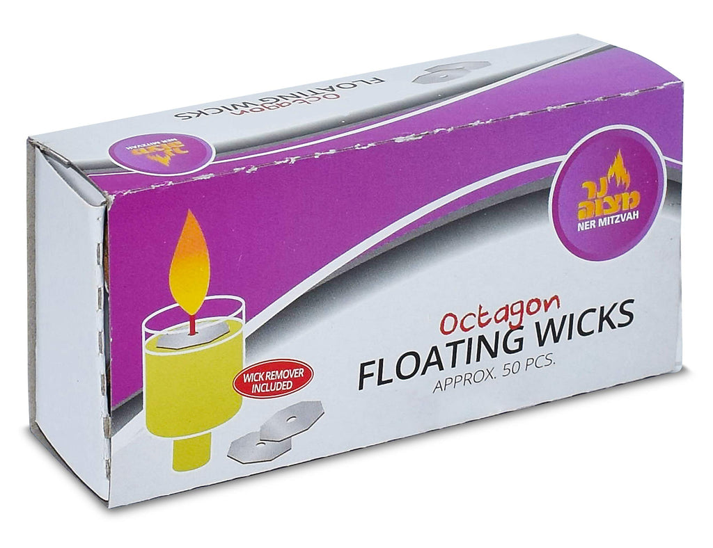 Ner Mitzvah Octagon Shaped Floating Replacement Candle Wicks - Floating Oil Wicks - 1 Pack of 50 Pcs