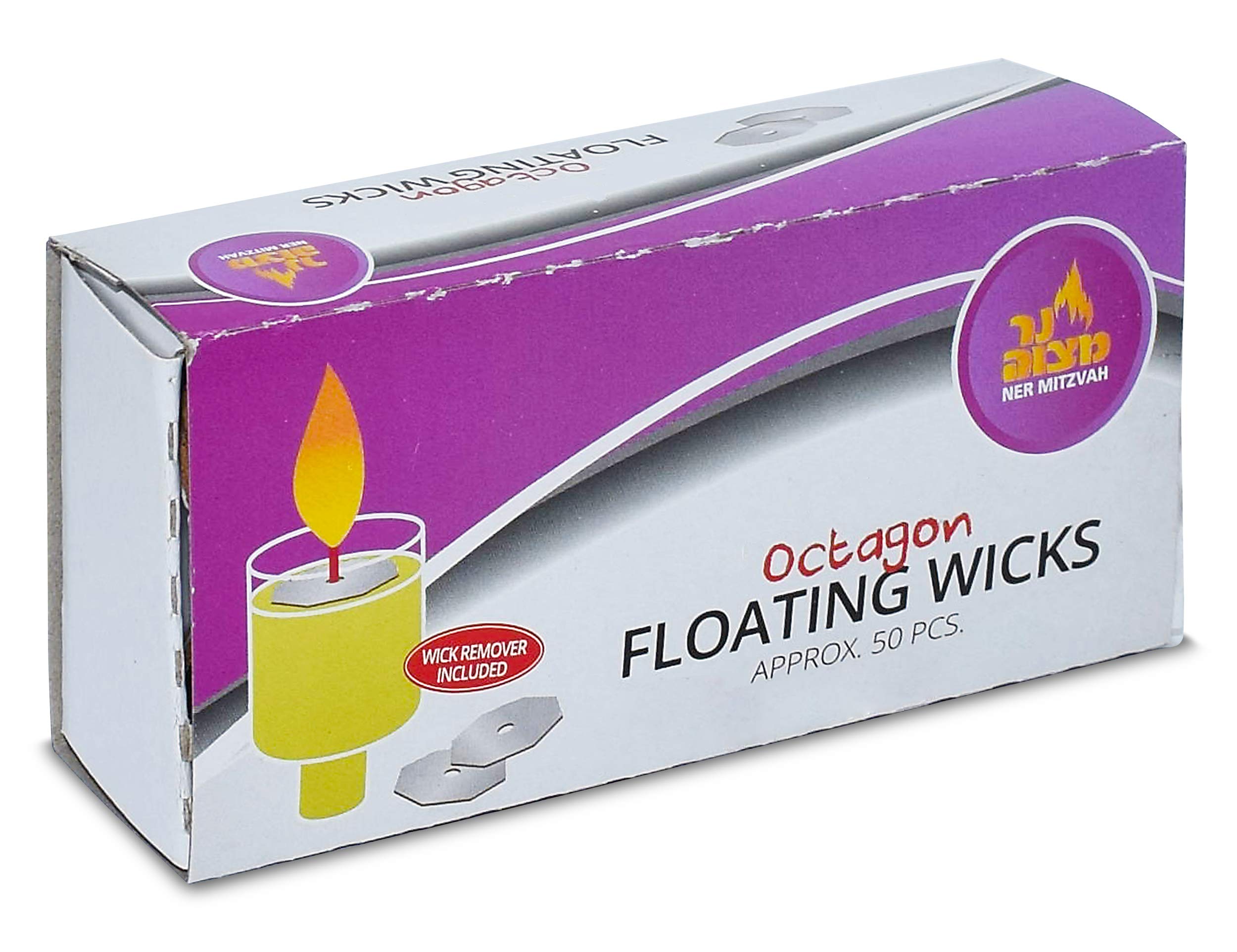 Ner Mitzvah Octagon Shaped Floating Replacement Candle Wicks - Floating Oil Wicks - 1 Pack of 50 Pcs