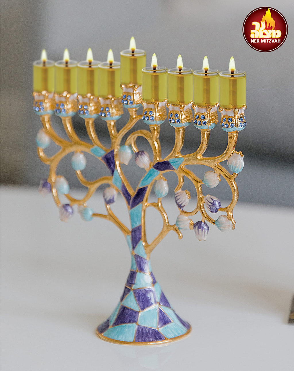 Ner Mitzvah Menorah Jelled Oil Cup Candles - Pre-Filled Hanukkah Chanukah Lights - Olive Oil with Cotton Wick in Glass Cup - Large Size, 44 per Pack, Burns Approx. 2.5 Hours