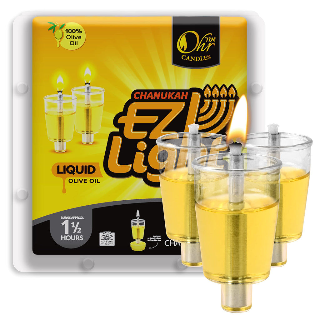 Pre-Filled Menorah Oil Cup Candles - Hanukkah EZ Lights - 100% Olive Oil with Cotton Wick in Cup - 44 Pack, Burns Approx. 1 1/2 Hrs