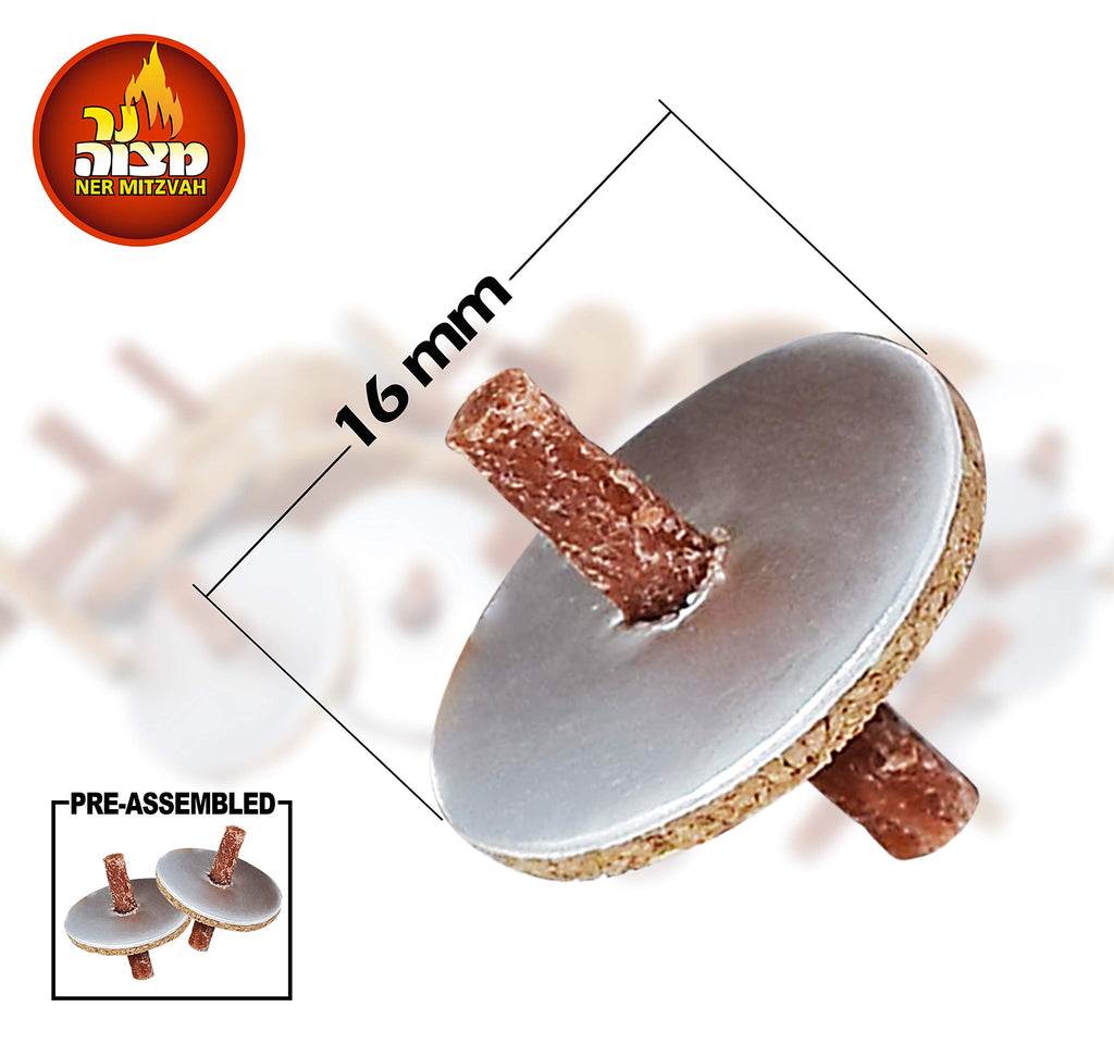 Ner Mitzvah Pre-Assembled Round Floating Wicks - 50 Count - Cotton Wicks and Cork Disc Holders for Oil Cups