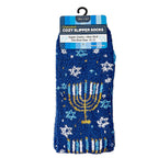 Menorah Hanukkah Fuzzy Socks - Cozy Winter Holiday Crew Socks Unisex Size 10-13 - Soft Festive Blue Menorah Design with Snowflakes - Perfect Warm Gift for Chanukah Celebration