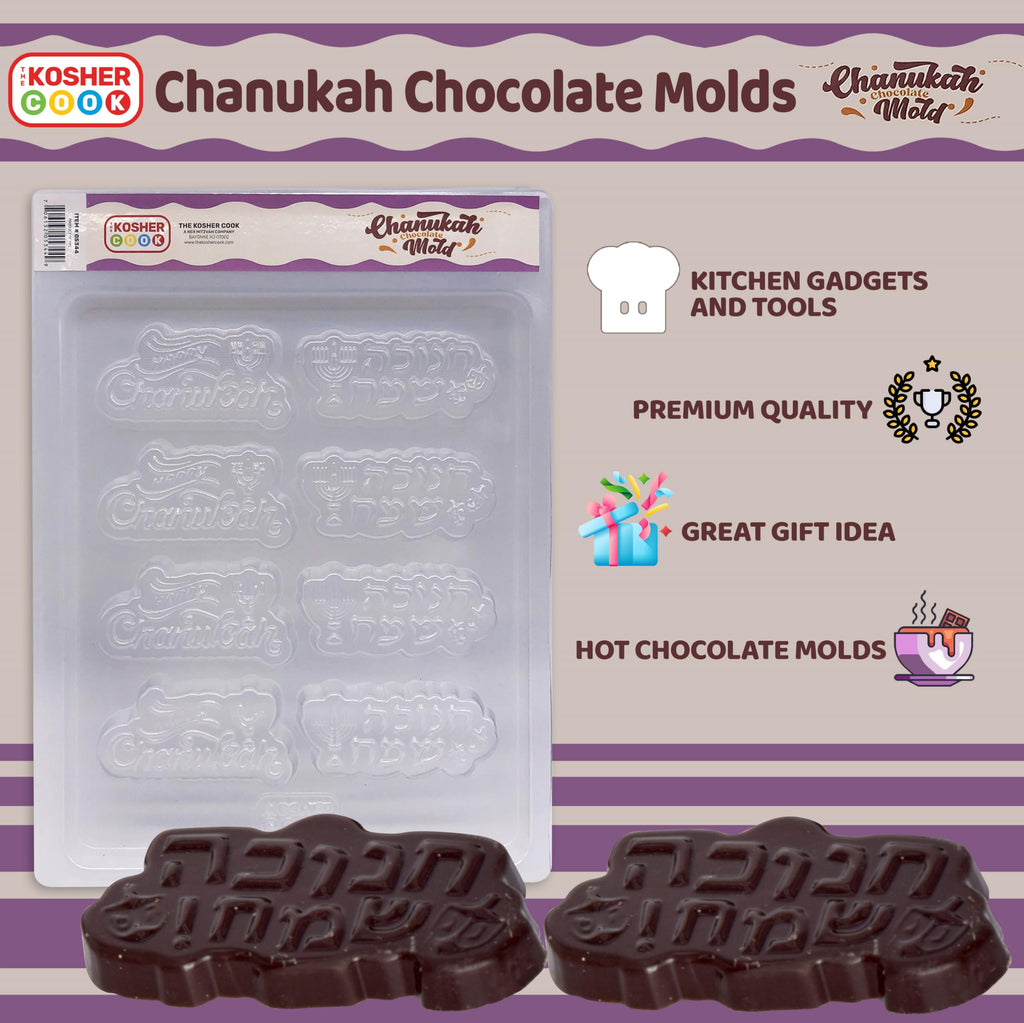 The Kosher Cook Hanukkah Chocolate Molds, Happy Chanukah Shaped Plastic Molds for Chocolate