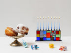 Ner Mitzvah Glass Hanukkah Menorah - Blue & White Stones - Handcrafted Painted Glass - Fits Standard Chanukah Candles