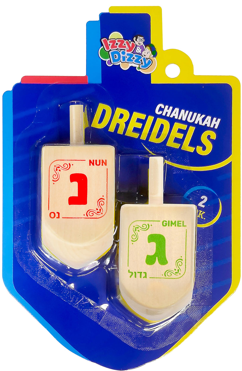 Izzy 'n' Dizzy Hanukkah Dreidels - Extra Large Natural Wooden Dreidel - 2 Pack