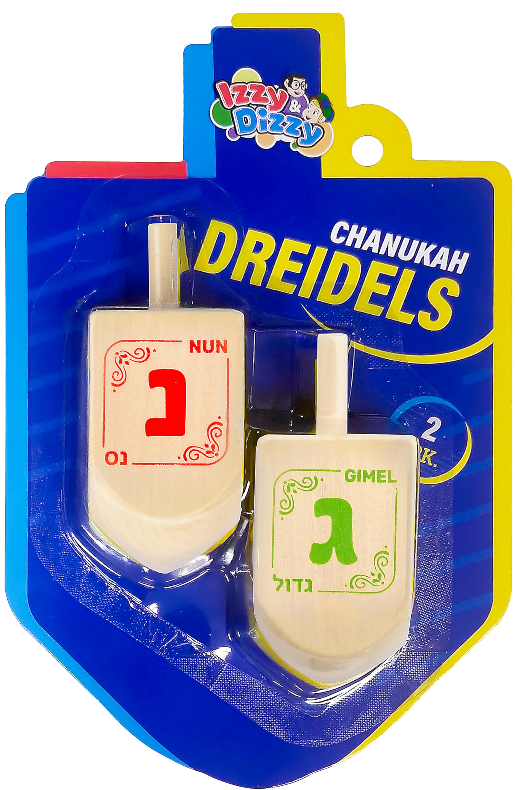 Izzy 'n' Dizzy Hanukkah Dreidels - Extra Large Natural Wooden Dreidel - 2 Pack