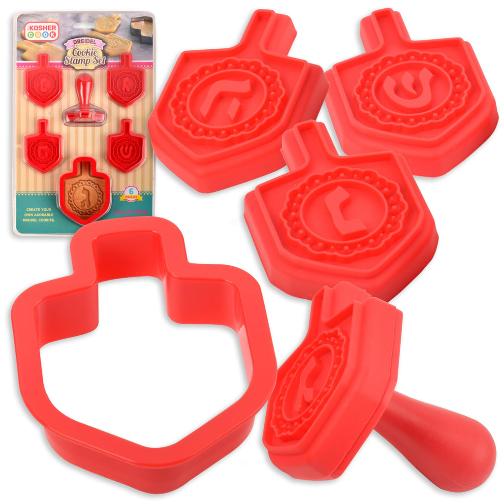 The Kosher Cook Hanukkah Cookie Cutters and Stamp Set, Plastic Chanukah Cookie Cutters and Stamping Kit, 6 Piece Set
