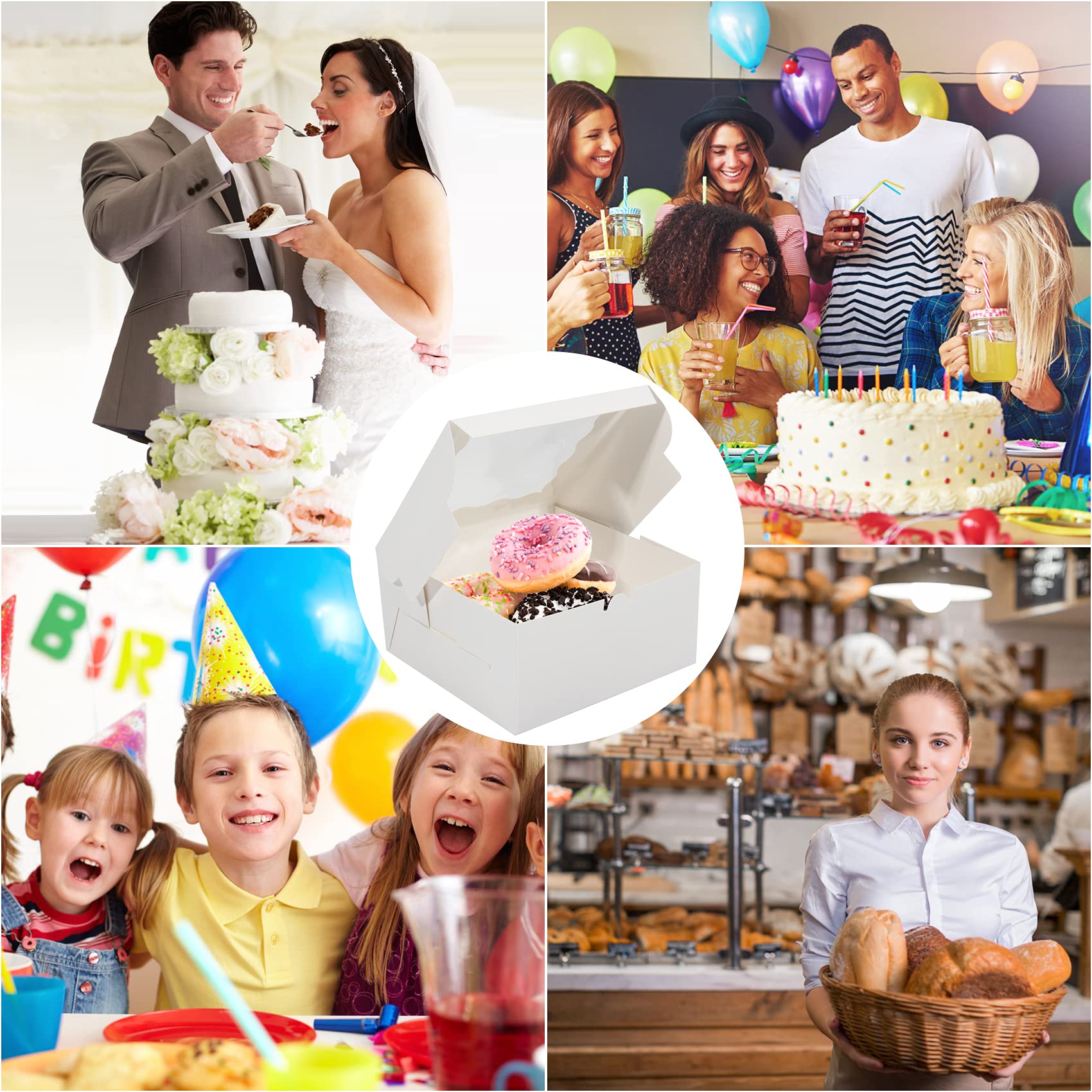 Colovis 30 Pcs White Bakery Boxes with Window, 6 X 6 X 3 Inches,