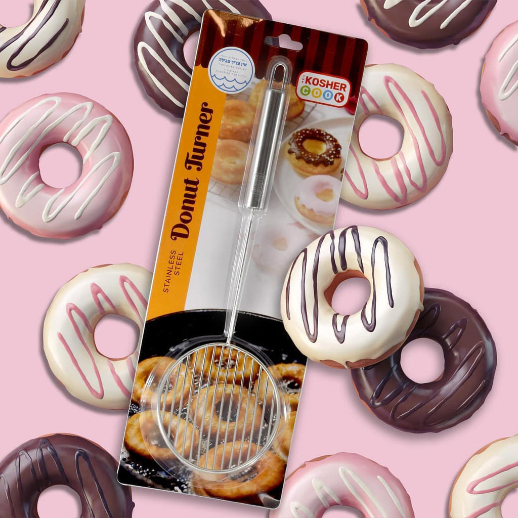 The Kosher Cook Donut Turner Oil Skimmer Spoon, Stainless Steel Slotted Spoon, Large Food Grade Spider Strainer for Draining and Frying