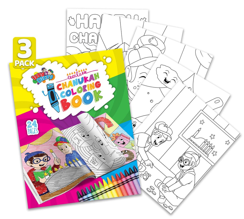 Izzy 'n' Dizzy Hanukkah Coloring Book - Great for Partys and Gifts- Chanuka Coloring Book - 24 Pages - 3 Pack