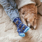 Menorah Hanukkah Fuzzy Socks - Cozy Winter Holiday Crew Socks Unisex Size 10-13 - Soft Festive Blue Menorah Design with Snowflakes - Perfect Warm Gift for Chanukah Celebration