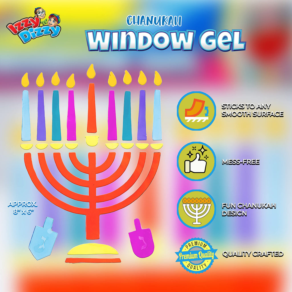 Menorah Window Gel Cling - Self Sticking Chanukah Menorah and Dreidels - Hanukkah Party Decorations and Supplies by Izzy 'n' Dizzy