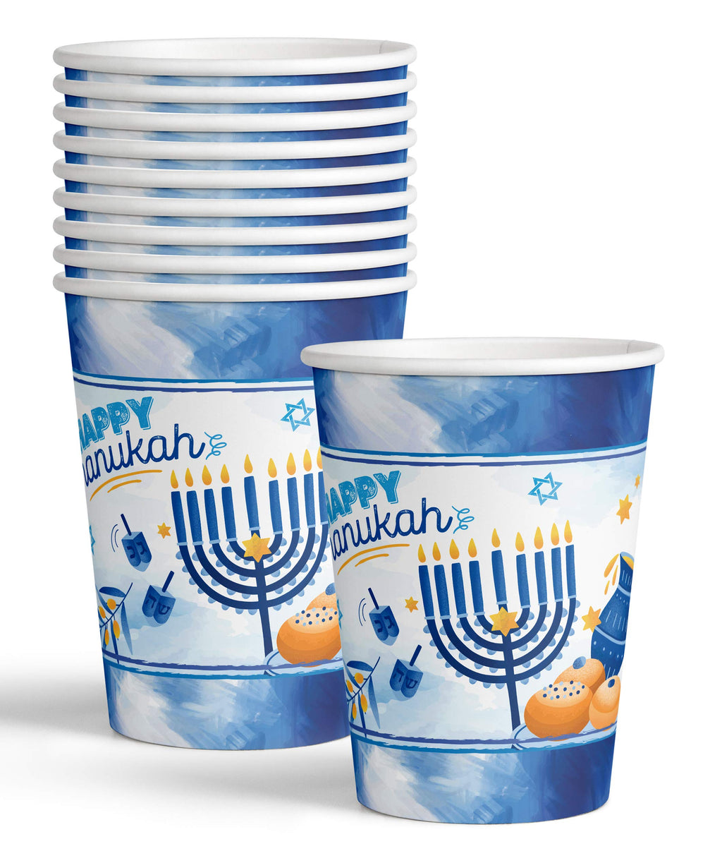 Izzy 'n' Dizzy Hanukkah Plates And Napkins Set - Hanukkah Party Set - 7" And 9" Plates, Cups, Napkins and Tablecloth - Serves 8