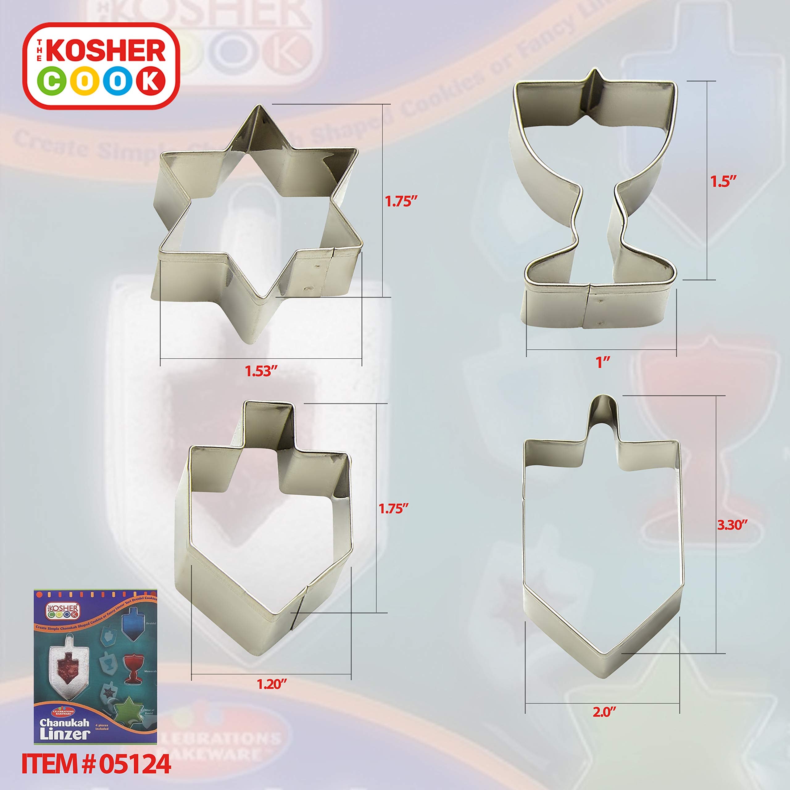 The Kosher Cook Hanukkah Cutters and Stainless Steel Chanukah Cookie Cutters, 4 Piece Set