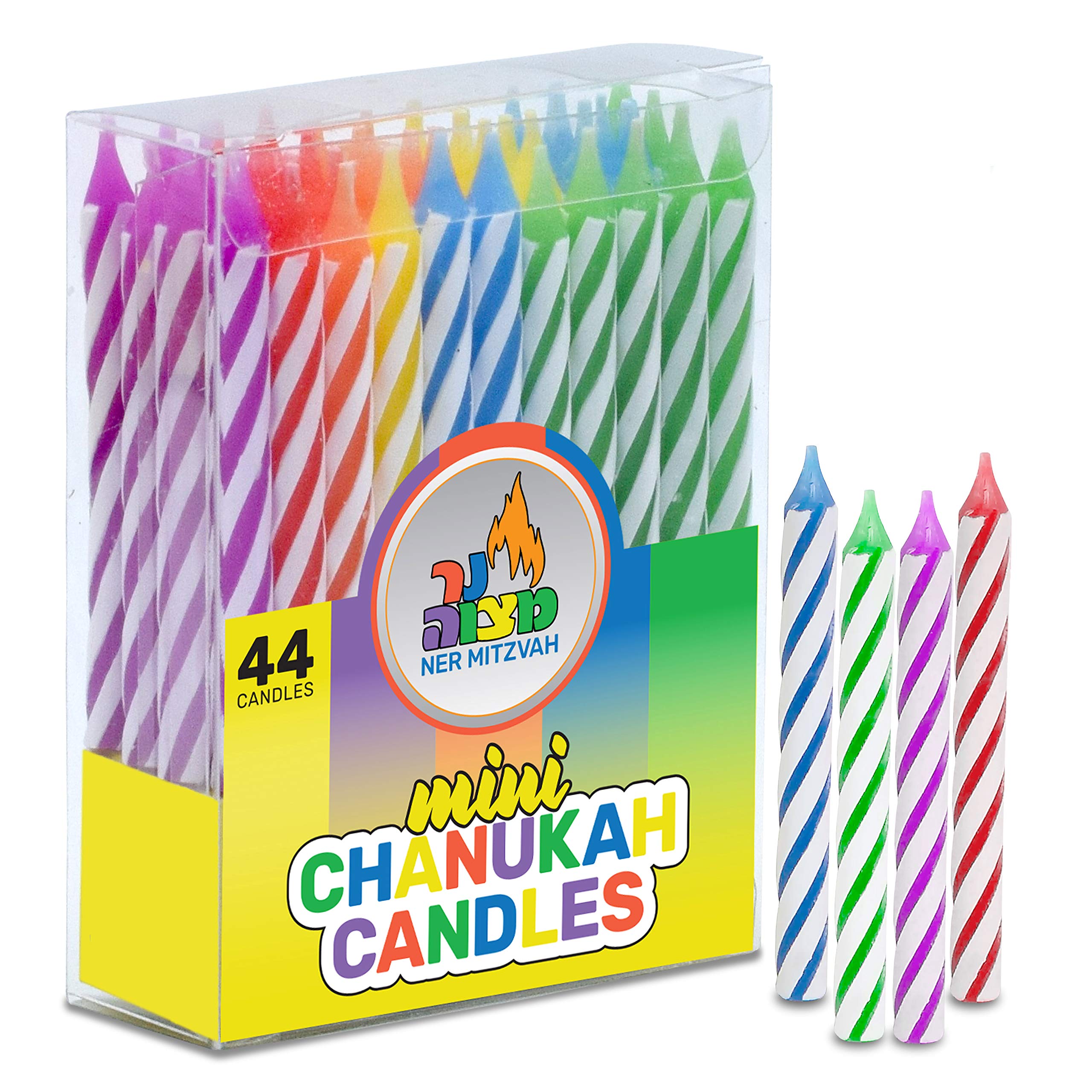 Ner Mitzvah Mini Hanukkah / Birthday Candles (Pack of 44) - Multicolor
