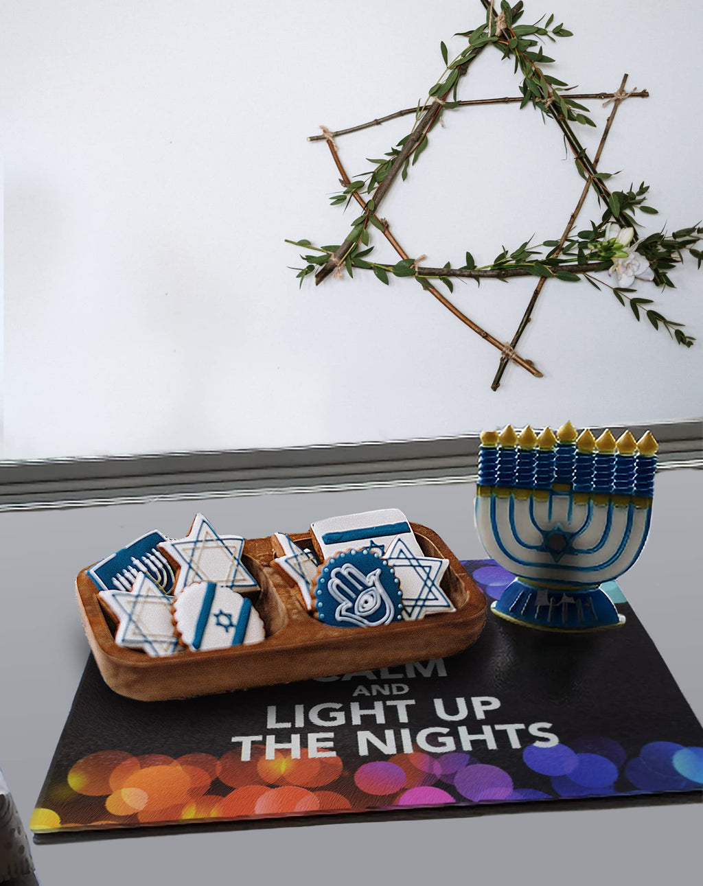 The Kosher Cook Chanukah Themed Serving Tray – “Keep Calm and Light Up The Nights” Decorative Tempered Glass Plate – 12” x 16” - Chanuka Party and Gift Items
