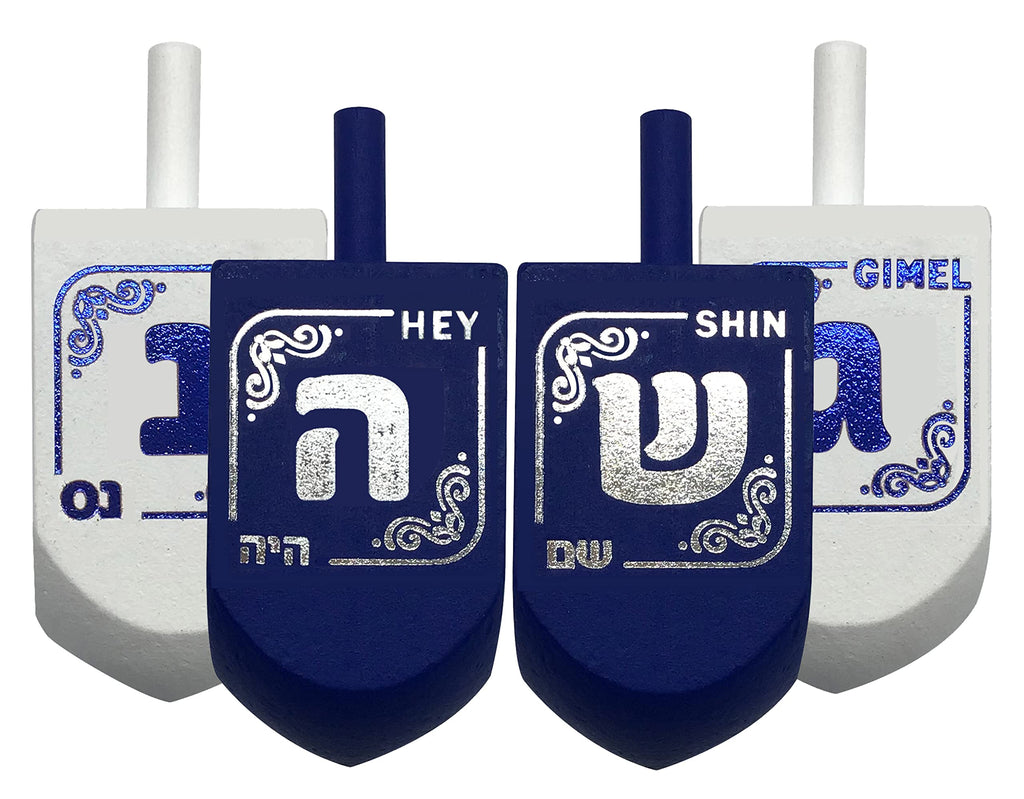 Izzy 'n' Dizzy Hanukkah Dreidels, Blue and White Wooden, Hand Painted, Game Instructions Included - Bulk (Pack of 30) - Medium