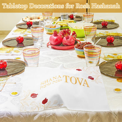 Breling Rosh Hashanah Challah Bread Cover for Shabbat and Yom Tov Shana Tova Embroidery Challah Cover Jewish New Year Hostess Gift 20" x 15" Pomegranate and Vine Judaica Table Decor Party Favors