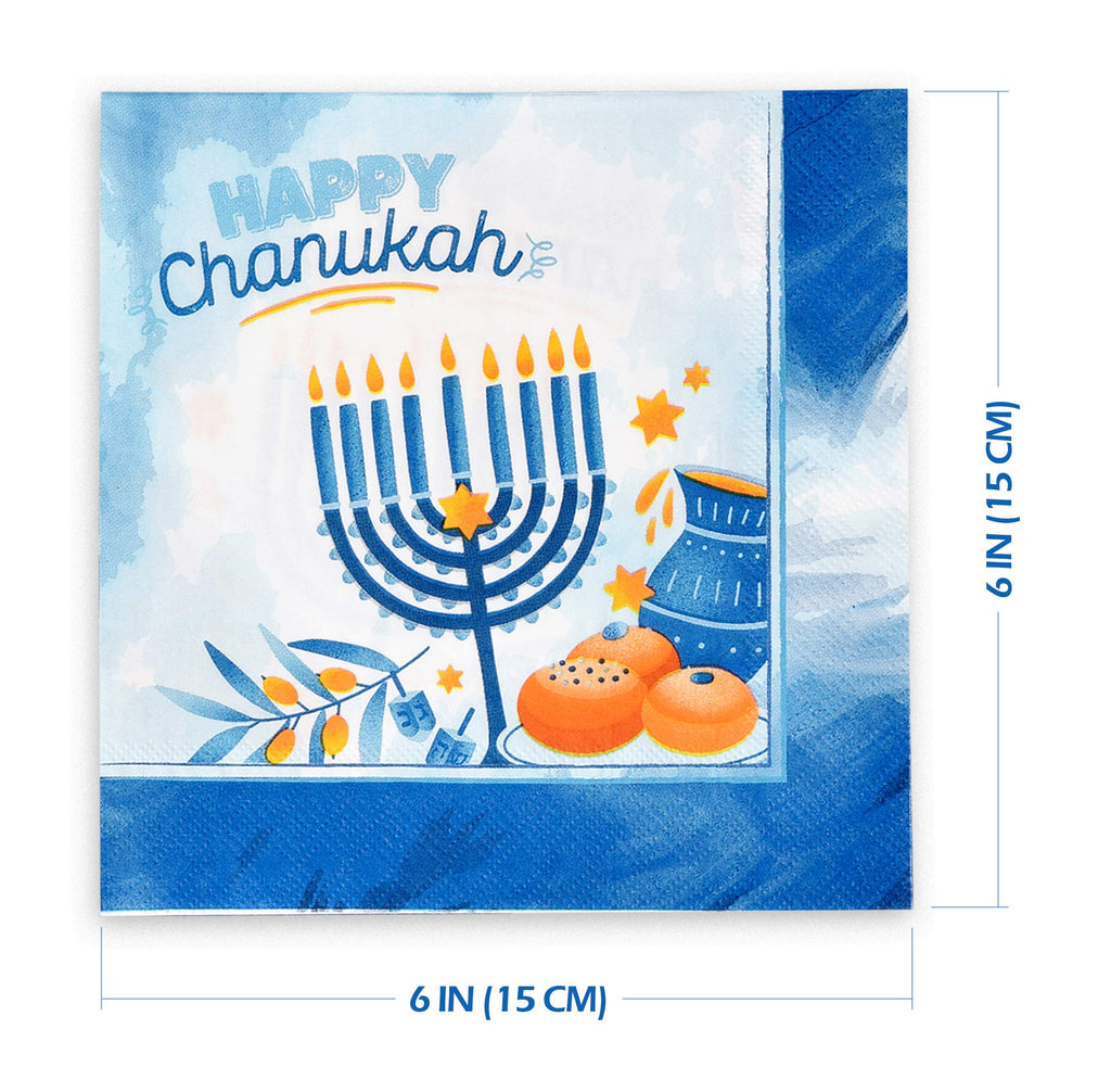 Izzy 'n' Dizzy Hanukkah Napkins, Hanukkah Paper Goods, Blue and White Chanukah Themed Party Supplies (Pack of 20)