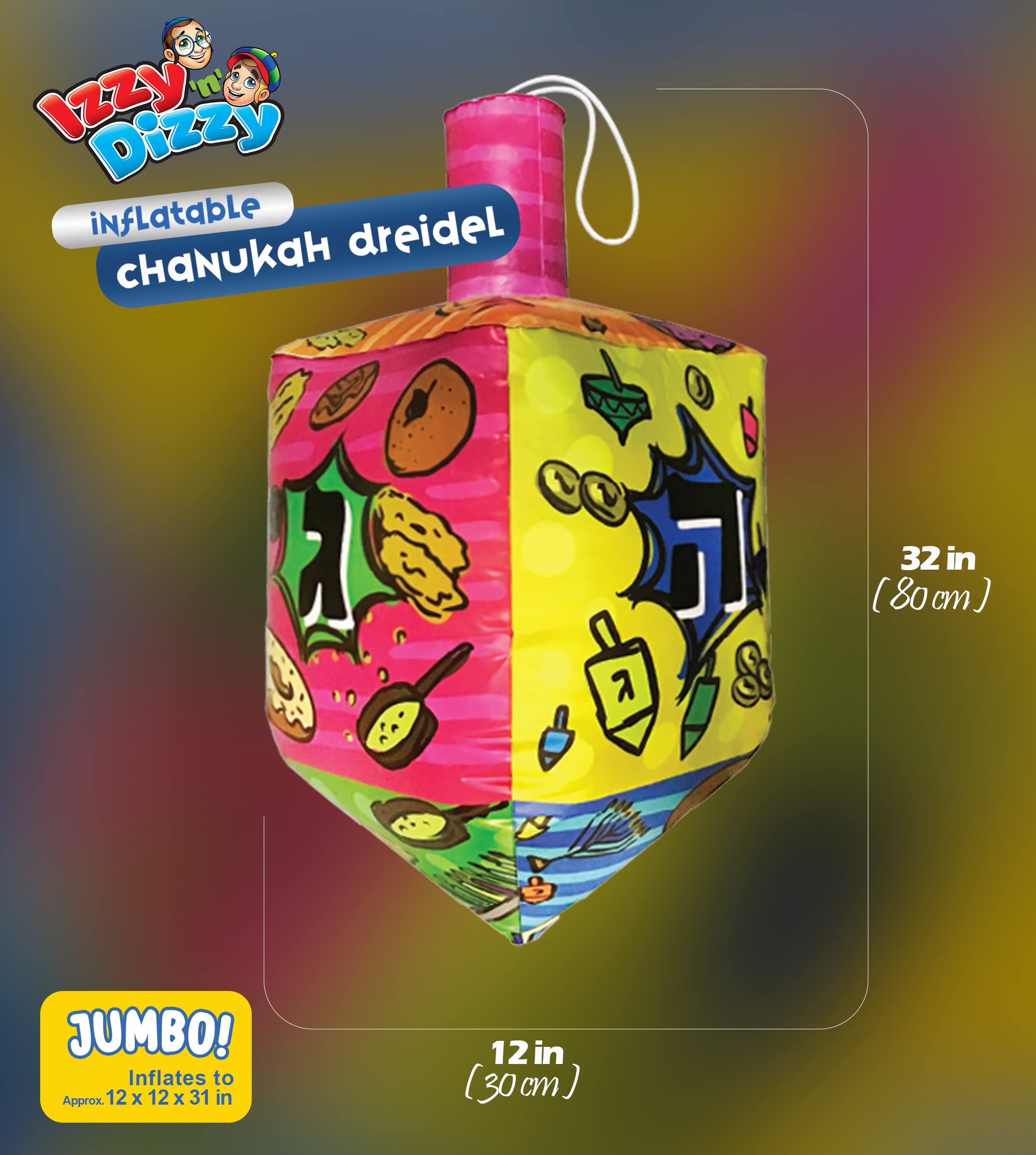 Izzy 'n' Dizzy 36 Inch Inflatable Dreidel - Large Multicolored Inflatable Hanukkah Dreidel - Inflatable Hanukkah Decorations Outdoor