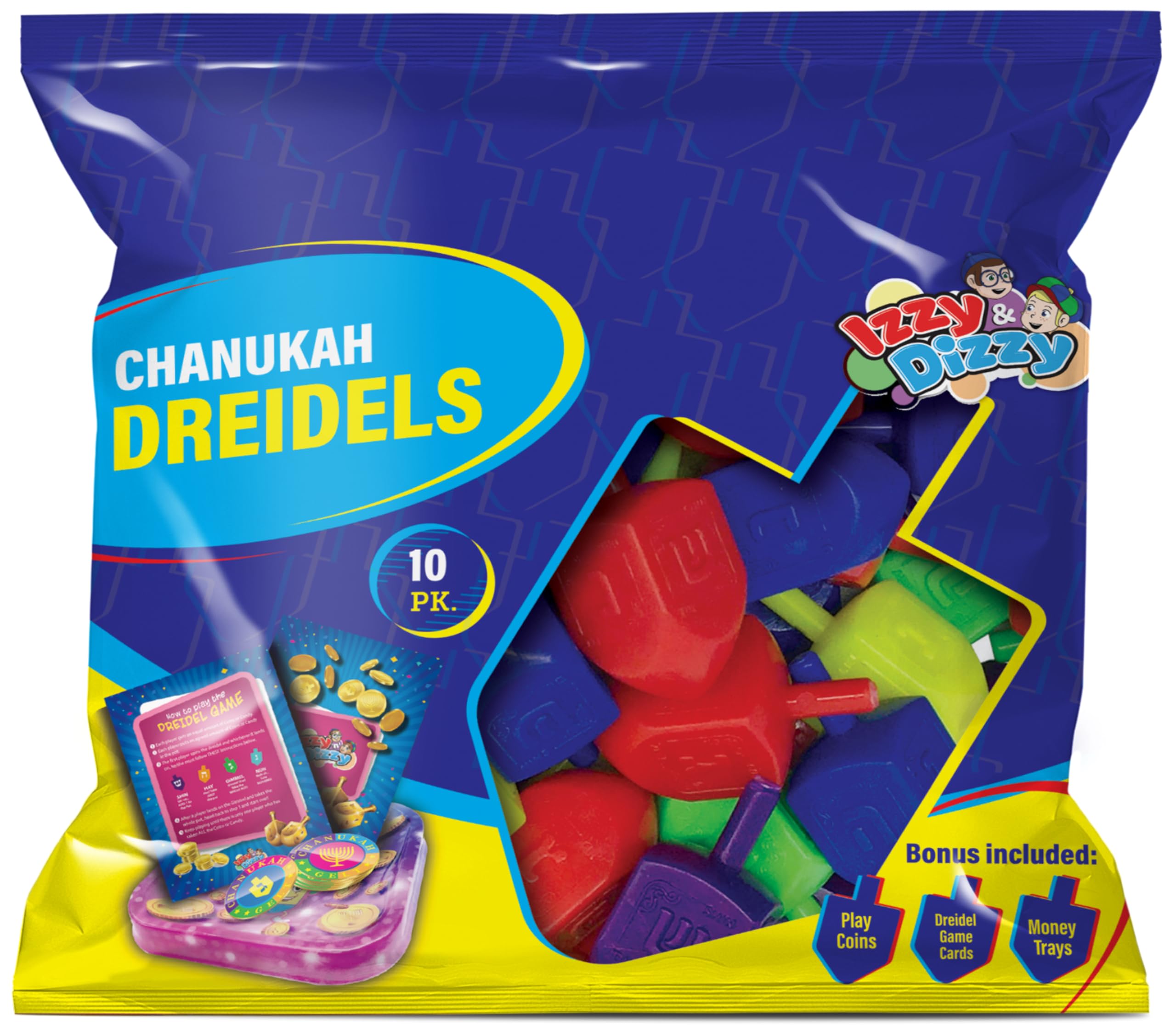 Hanukkah Dreidels - Multi Color Plastic Dreidel - 10 Pack Medium