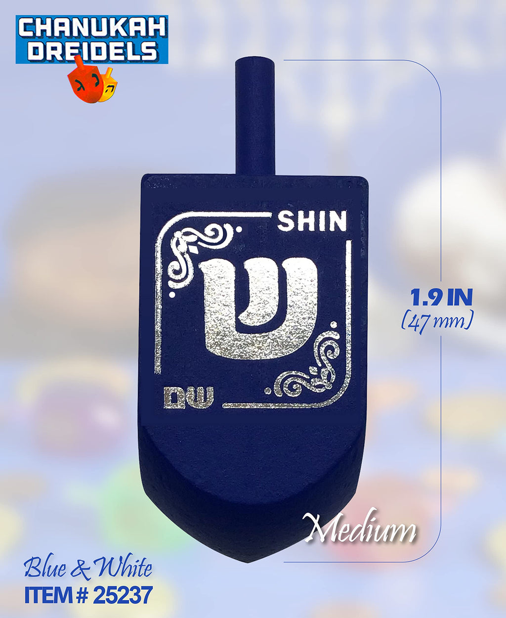 Izzy 'n' Dizzy Hanukkah Dreidels, Blue and White Wooden, Hand Painted, Game Instructions Included - Bulk (Pack of 30) - Medium