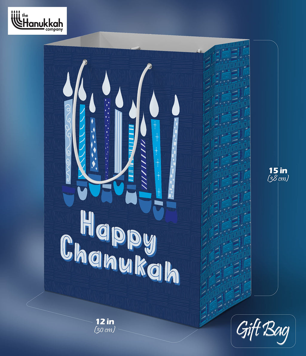 The Hanukkah Company Hanukkah Gift Bags - 2 Pack Hannukah Design Large Blue Gift Bag - 12 Inch x 15 Inch Chanukah Gifts Bags