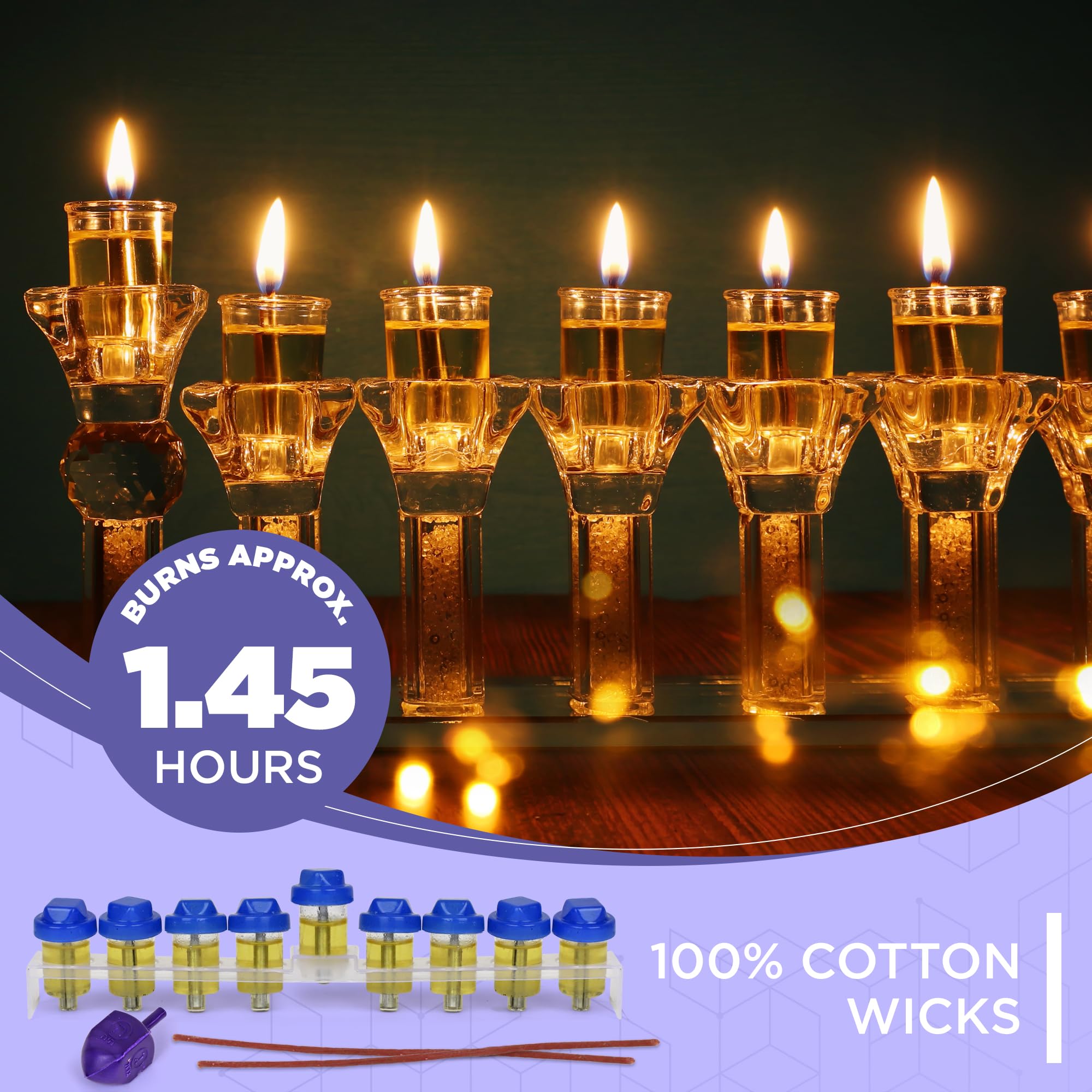 Vehaer 44 Prefilled Cups, 1.45 Burn, Hanukkah, Chanukah Oil, Olive Oil Ready to Use, Fits Most Menorah, FIts Candle Menorahs (Liquid Oil Small)