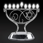 Ner Mitzvah LED Electric Hanukkah Menorah, LED Traditional Whimsical Channukah Menorah Electric, Battery or USB Powered and Cord Included, Silver