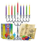 Ner Mitzvah Hanukkah Menorah Candles Dreidels, Chanukah Guide Complete Set - Metal, Standard Version