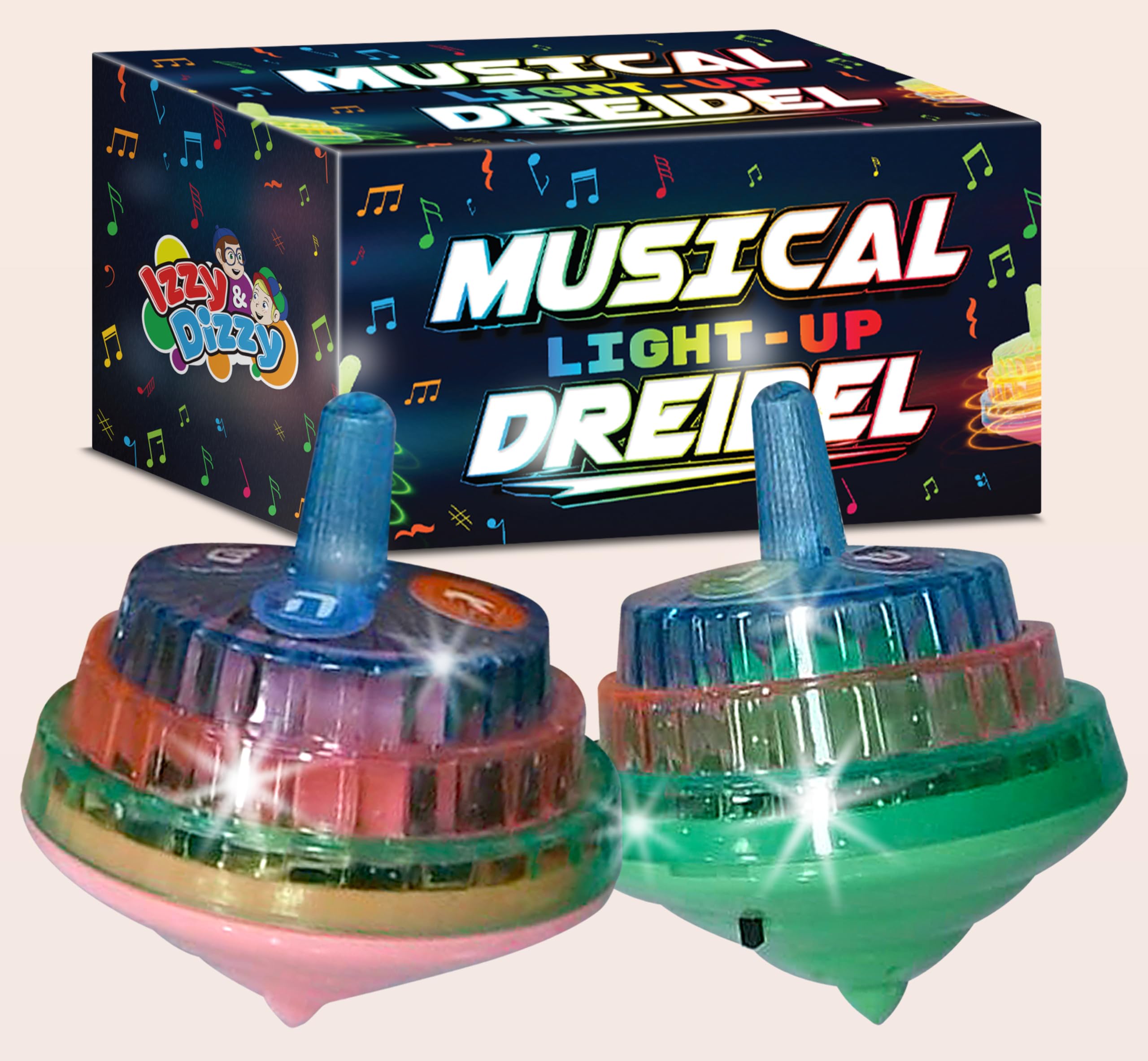 Izzy 'n' Dizzy Musical Dreidel - Hanukkah Dreidel 2 Pack - Sings Oh Draidel as it Lights Up - Light Up Dreidels - Chanukah Toys & Games