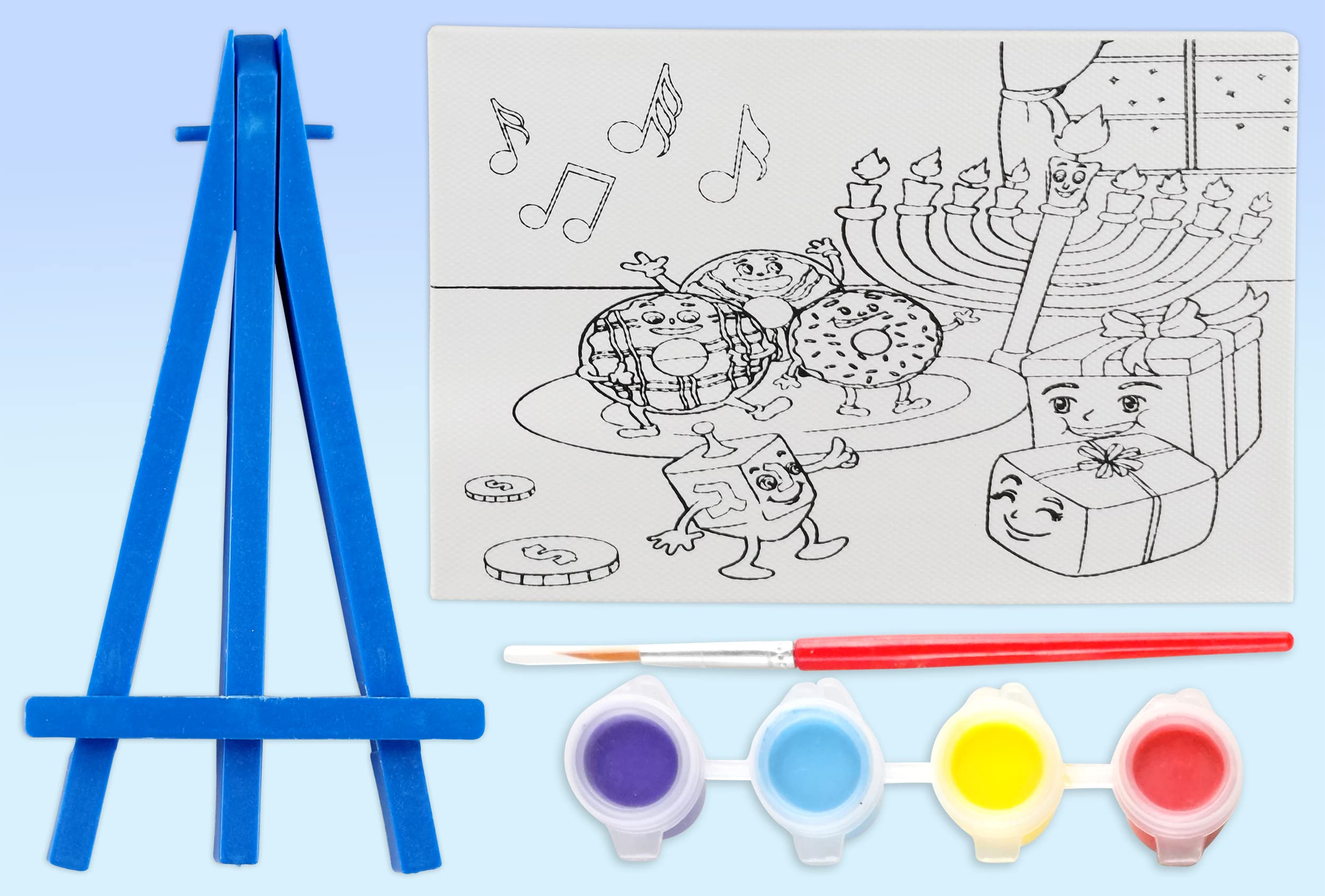 Izzy 'n' Dizzy Canvas Painting Kit with Easel - Chanukah Kids Canvas Painting Set - Pre Drawn Canvas for Painting for Kids - Chanukah Kids Arts and Crafts