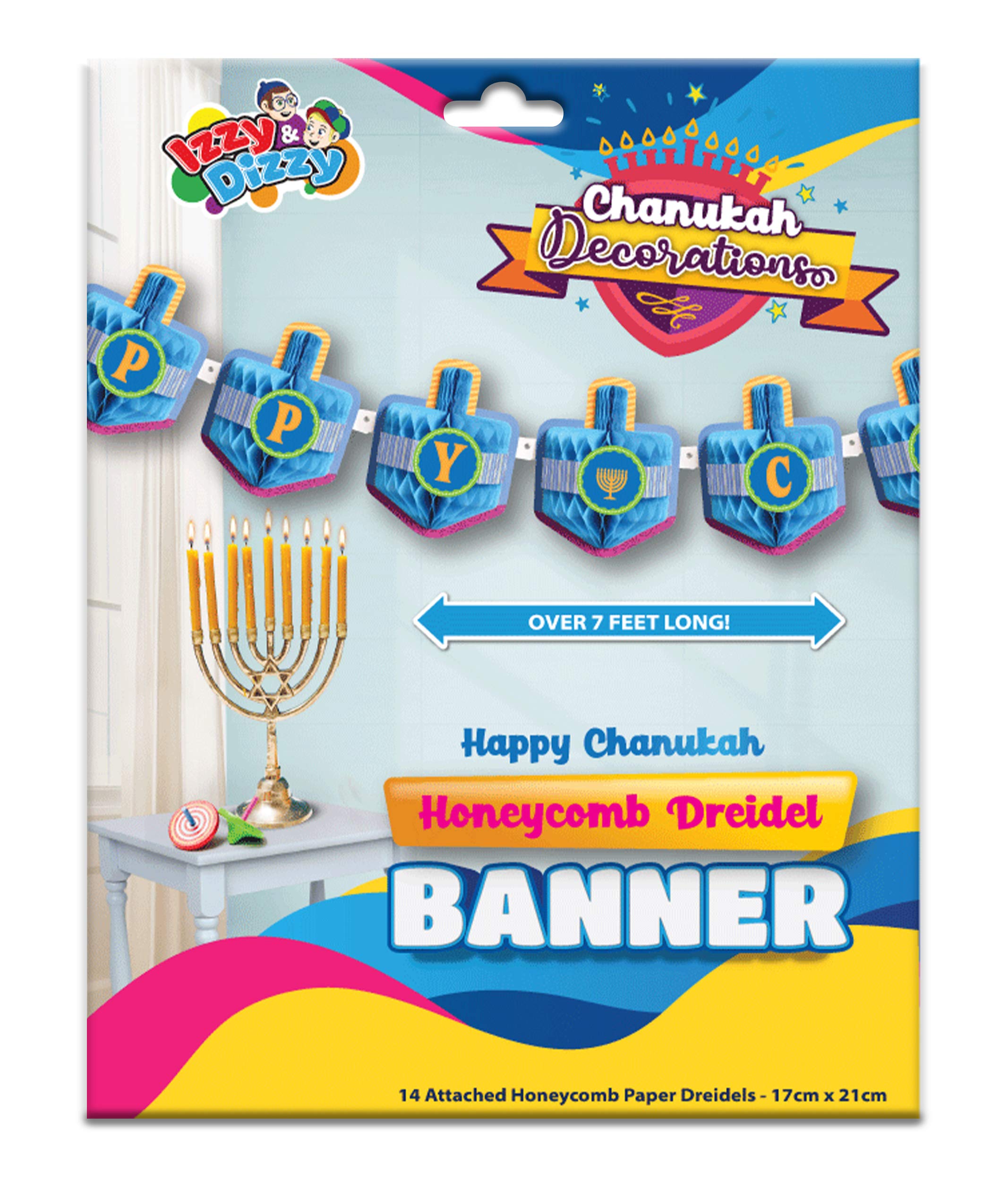 Happy Hanukkah Banner - Chanukah Banner HoneyComb - Holiday Party Decorations - Blue, Multicolored Holiday Party Decorations