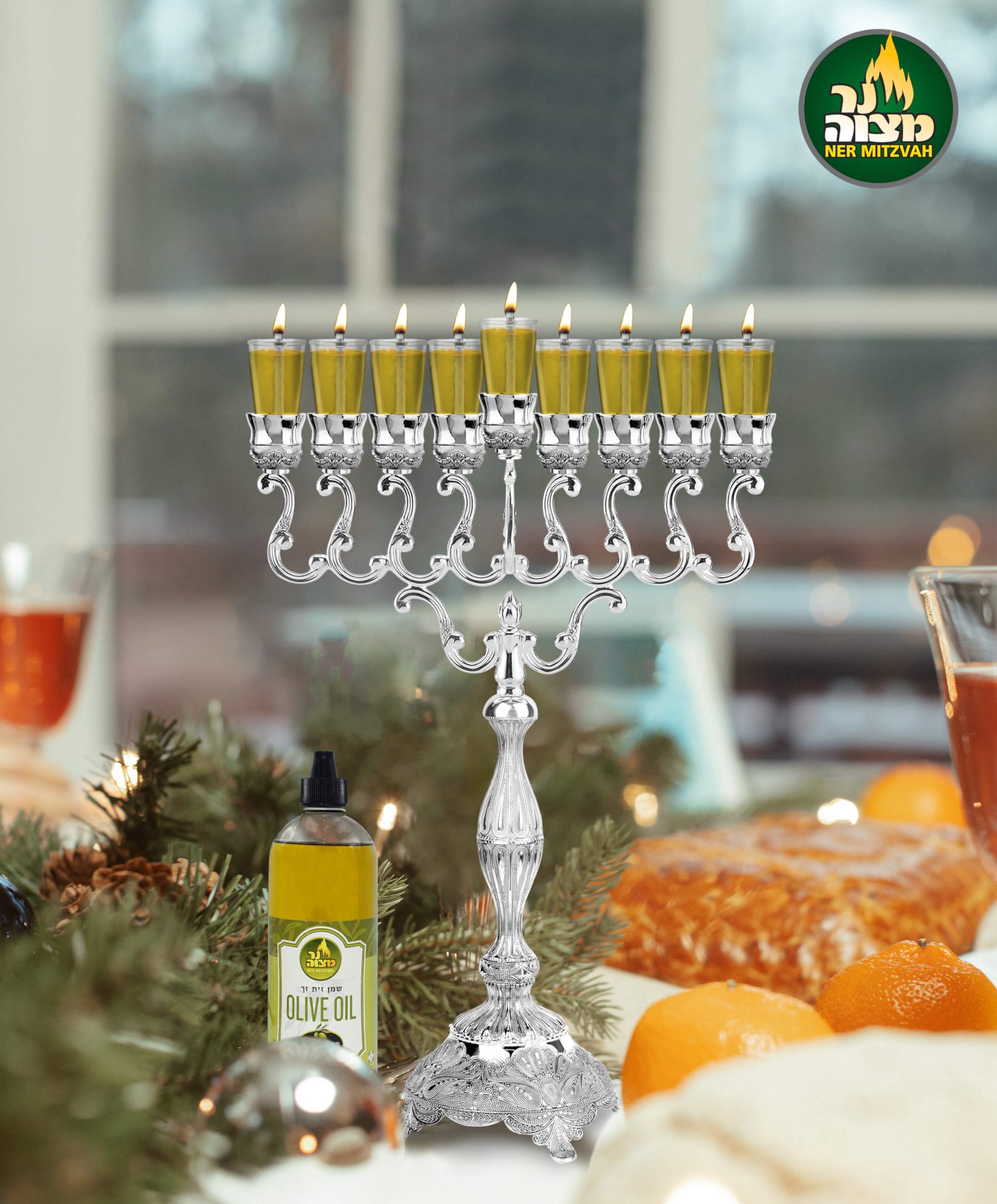 Ner Mitzvah Olive Oil for Candle Lighting - 32 Ounce - Extra Virgin Olive Oil - Use as Menorah Oil Mason Jar Candles