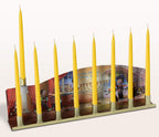 Ner Mitzvah Tin Candle Menorah - Fits All Standard Chanukah Candles - Colorful Painted Hannuka Children's Scene