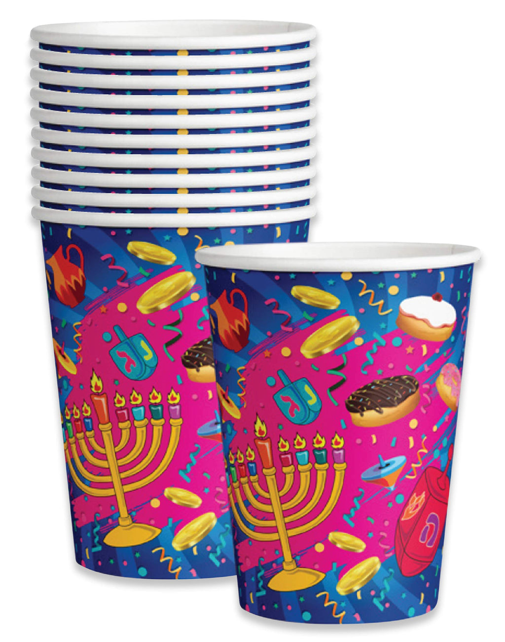 Izzy 'n' Dizzy Hanukkah Paper Goods Set - Plates, Cups, Napkins and Tablecloth, Mega Pack (Serves 8)