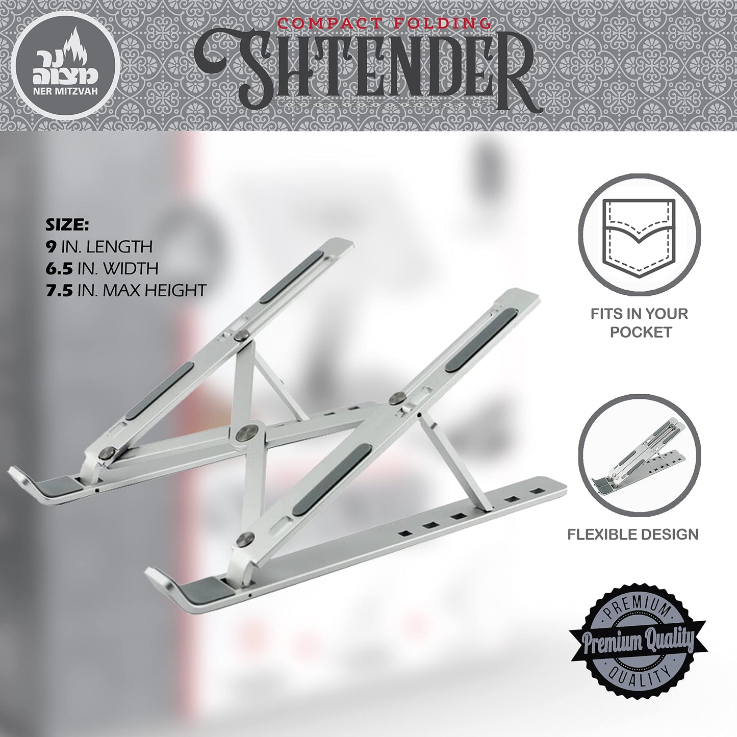 Ner Mitzvah Compact Tabletop Shtender - Adjustable Folding Book Stand - Shtender and Book Holder