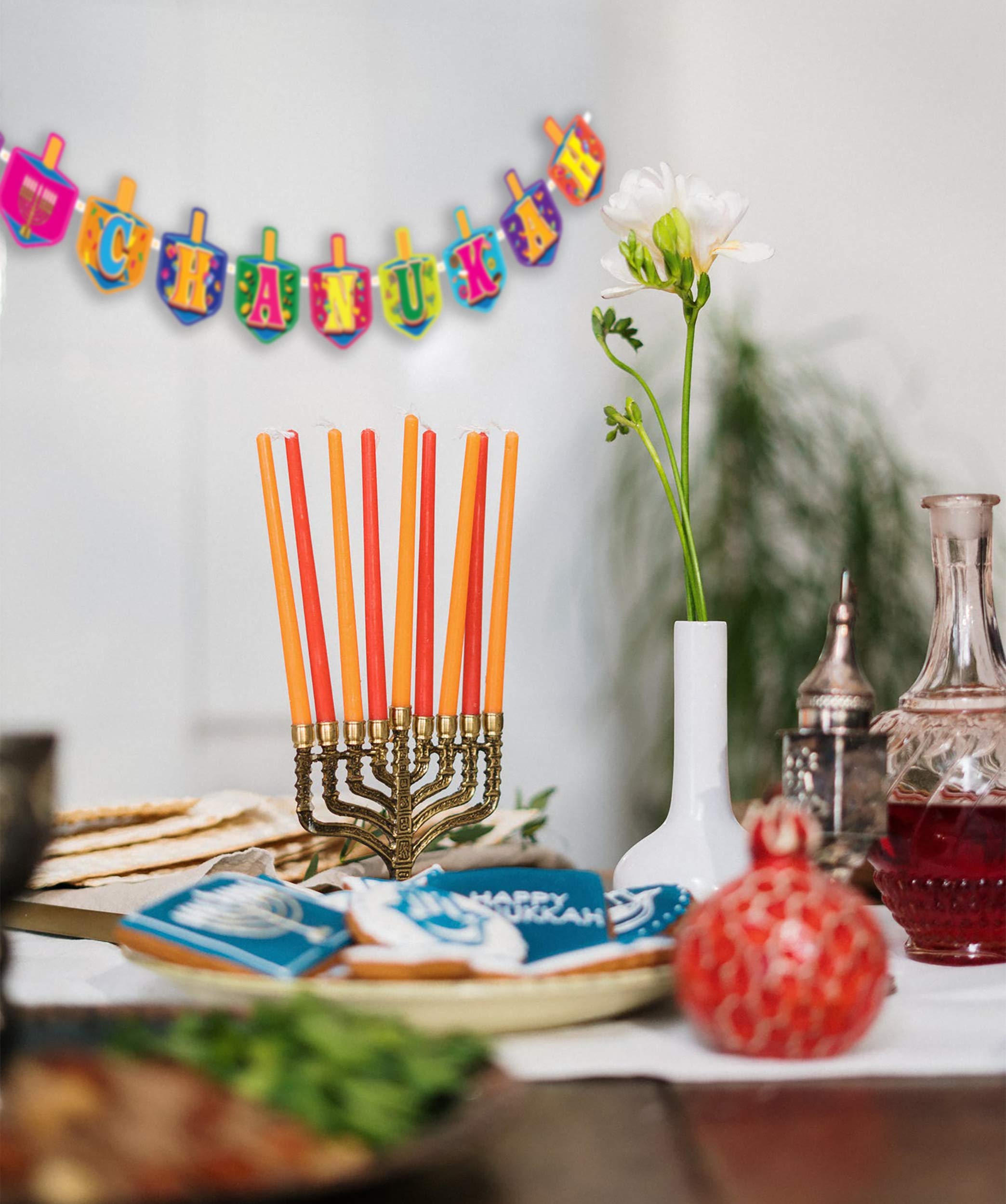 Happy Hanukkah Banner - Chanukah Banner - Paper Dreidel Party Decoration - Multicolored Holiday Party Decorations