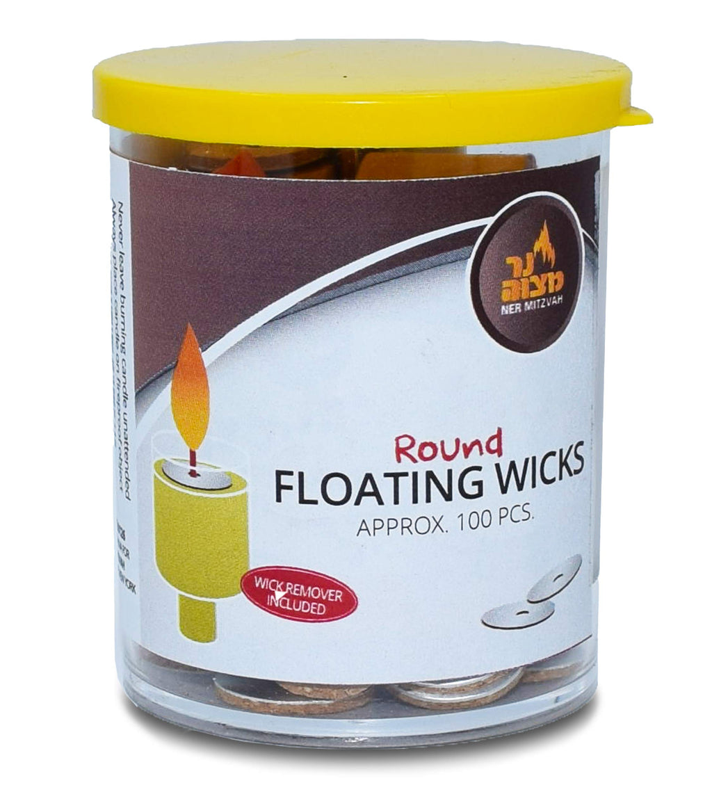 Ner Mitzvah Round Floating Wicks, Cotton Wicks and Cork Disc Holders for Oil Cups, Bonus Wick Removal Tweezers - 100 Count (Approx.)