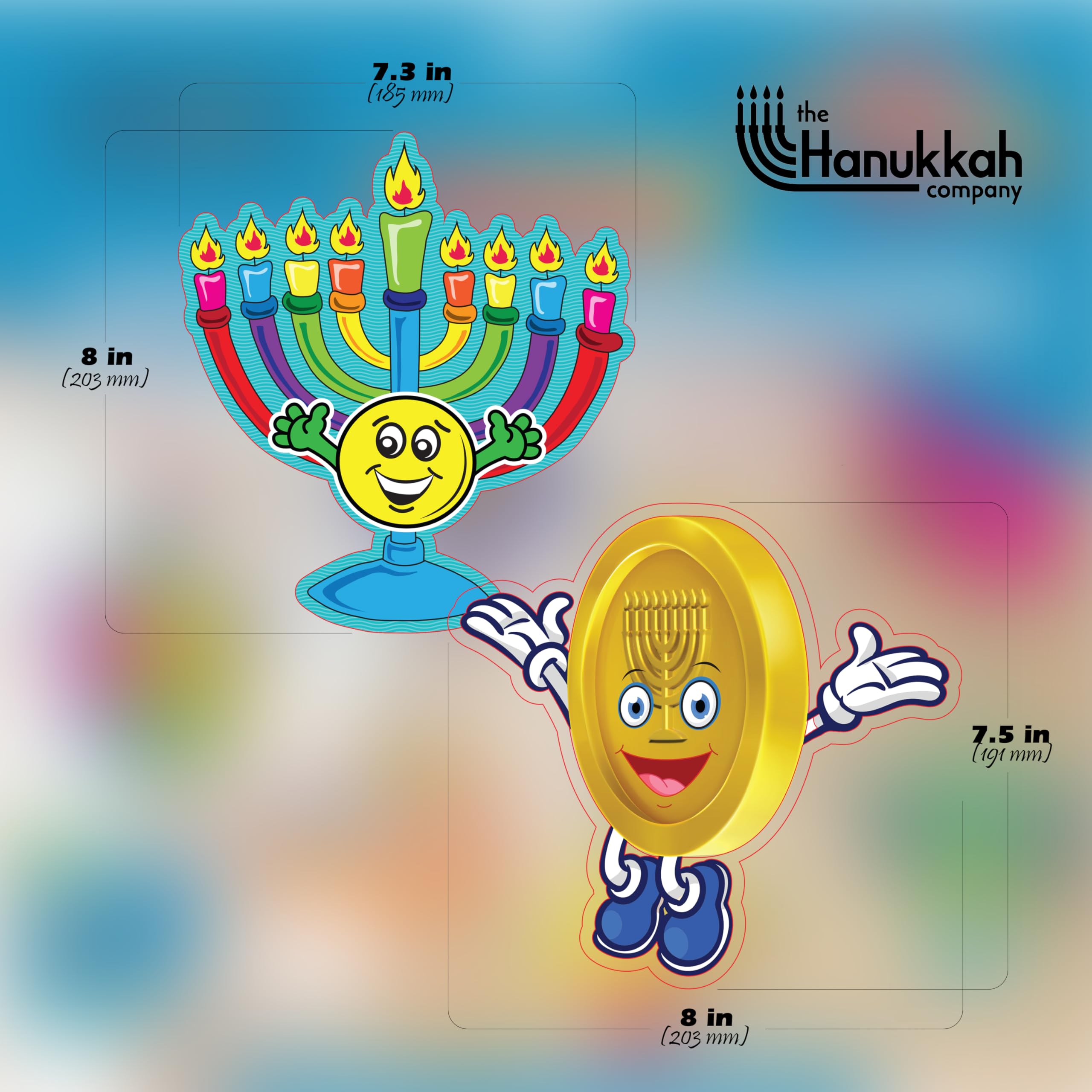 Izzy 'n' Dizzy Hanukkah Swirl Decorations, 8 Foil Swirls with 8 Hanukkah Cutouts, Menorah, Dreidel and Gelt Decorations - Multicolored