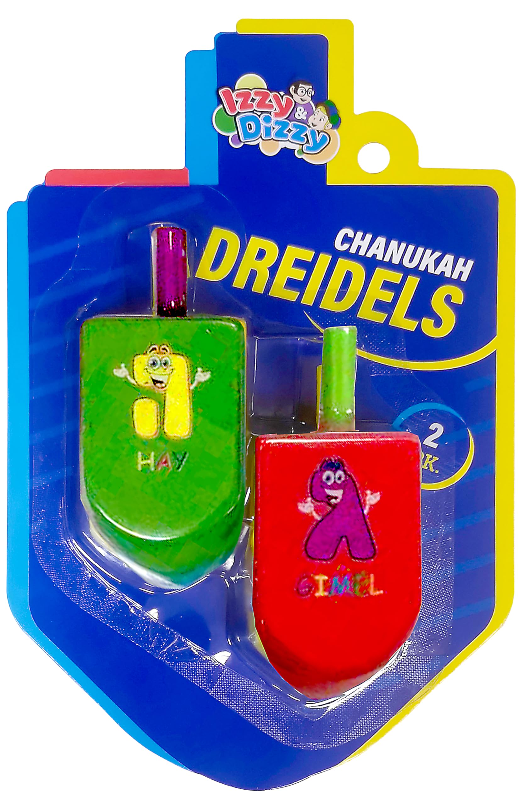 Izzy 'n' Dizzy Hanukkah Dreidels - Extra Large Character Print Wooden Dreidel - 2 Pack