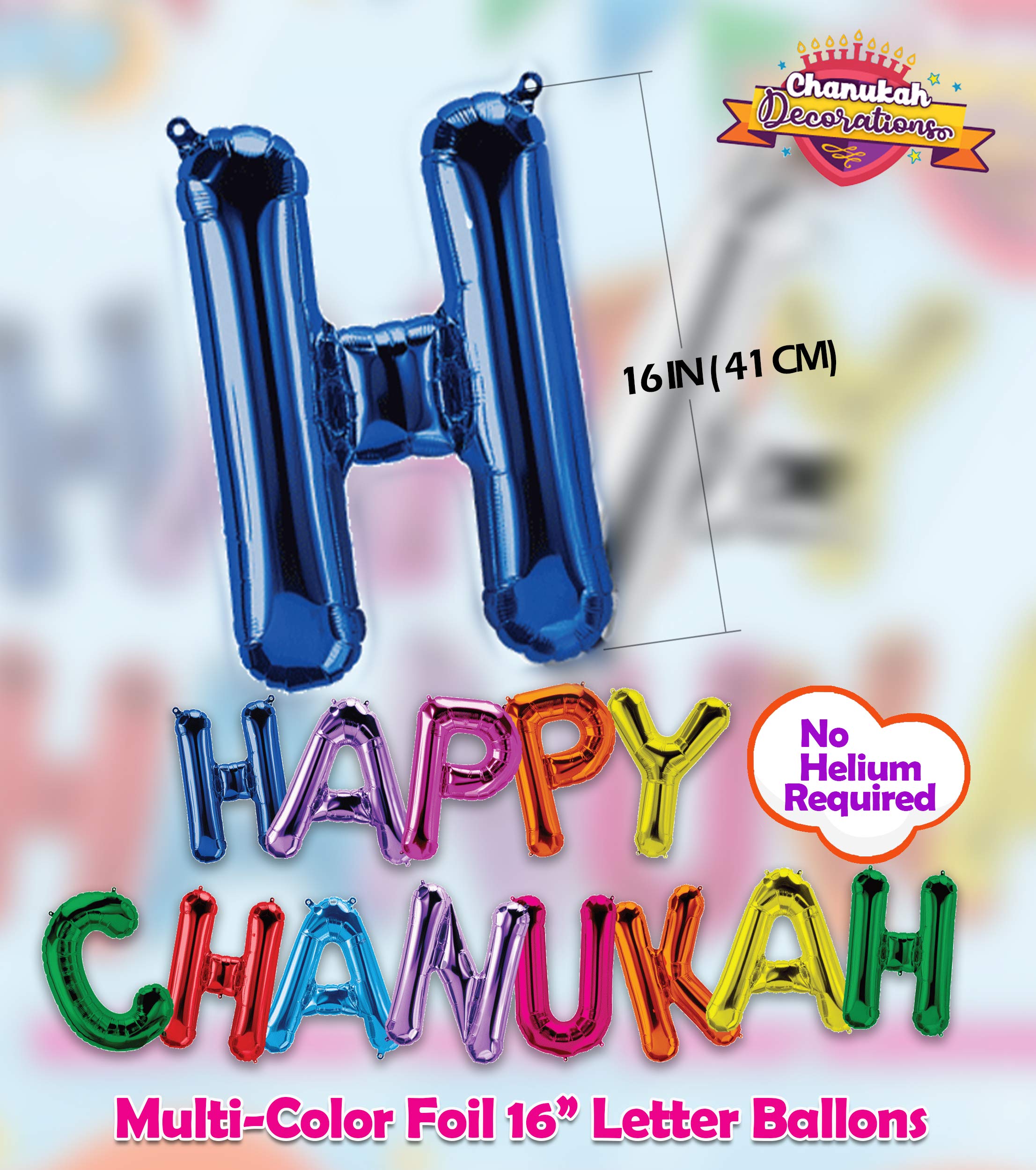 Hanukkah Balloon - Happy Chanukah 16" Letter Balloons - Multi-Color - Hanukkah Décor