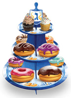 Izzy 'n' Dizzy Hanukkah Desssert Stand, Hanukkah Paper Goods, Blue and White Chanukah Themed Party Supplies - 3 Tier