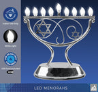 Ner Mitzvah LED Electric Hanukkah Menorah, LED Traditional Whimsical Channukah Menorah Electric, Battery or USB Powered and Cord Included, Silver
