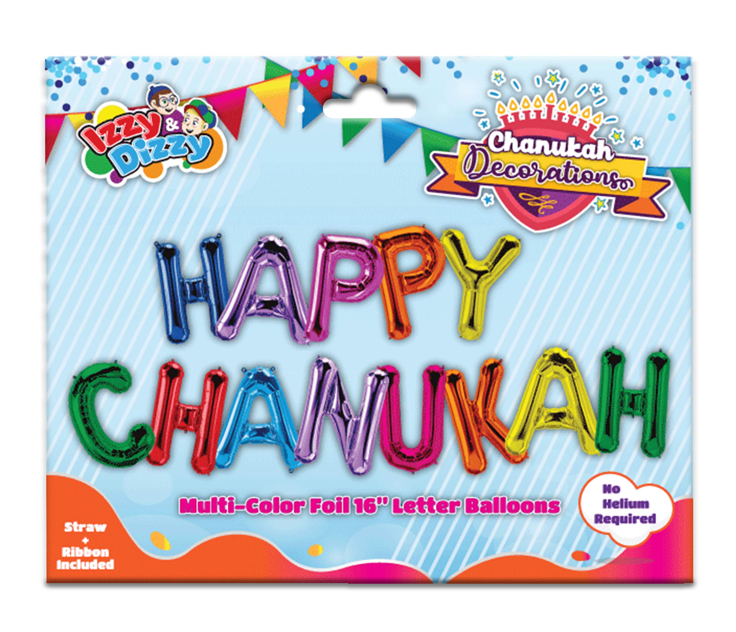 Hanukkah Balloon - Happy Chanukah 16" Letter Balloons - Multi-Color - Hanukkah Décor