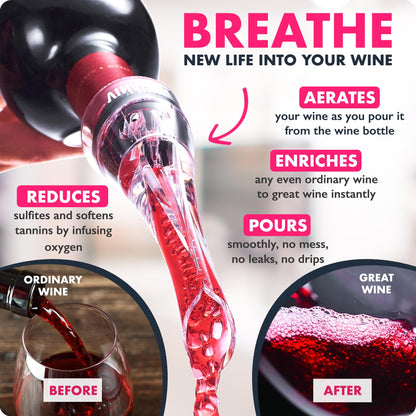 VINABON Wine Aerator Pourer Spout 2025 – Professional Wine Aerator Attaches to Bottle for Improved Flavor, Enhanced Bouquet, and Rich Finish. No-Drip, Spill-Free Design. Includes Wine Guide eBook.