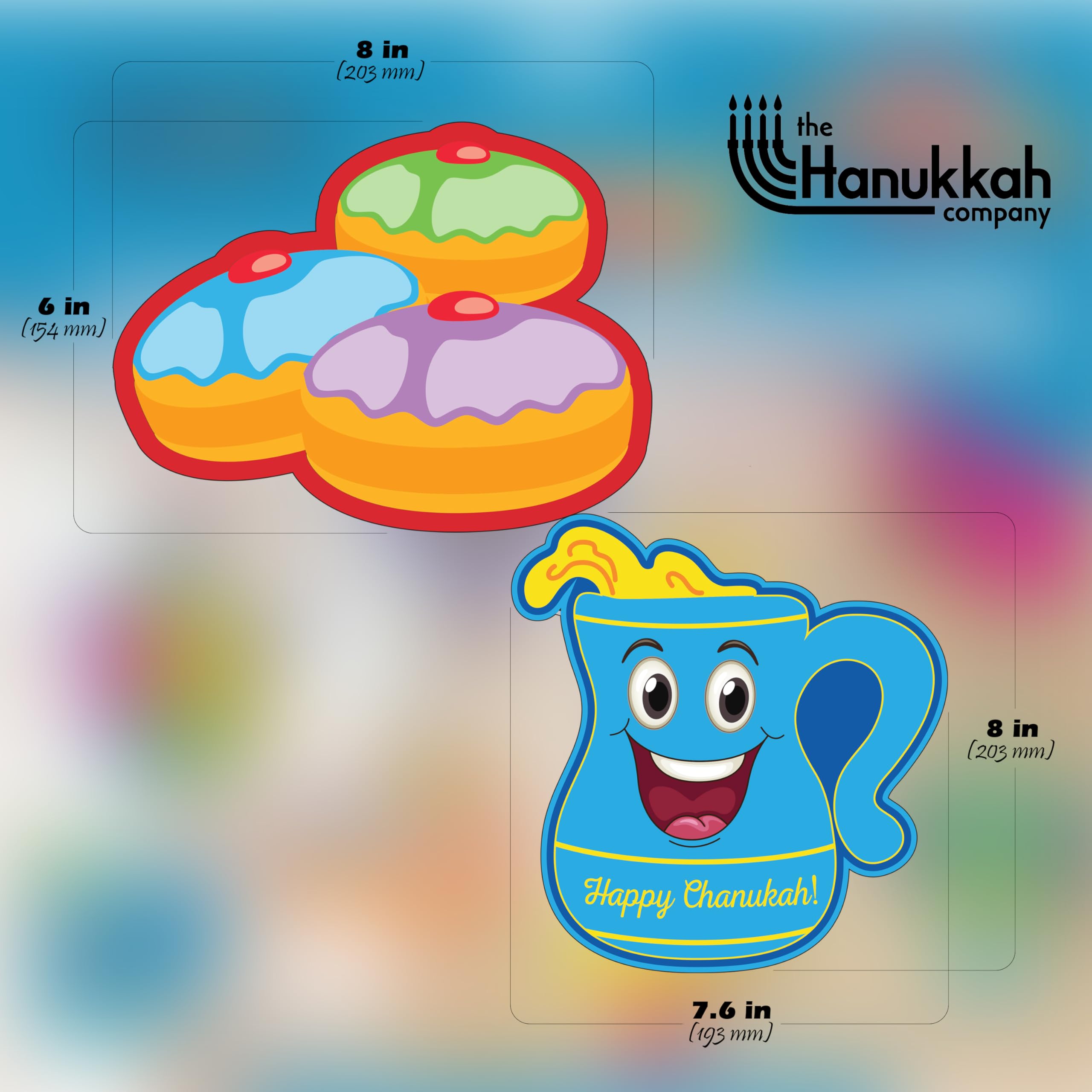 Izzy 'n' Dizzy Hanukkah Swirl Decorations, 8 Foil Swirls with 8 Hanukkah Cutouts, Menorah, Dreidel and Gelt Decorations - Multicolored